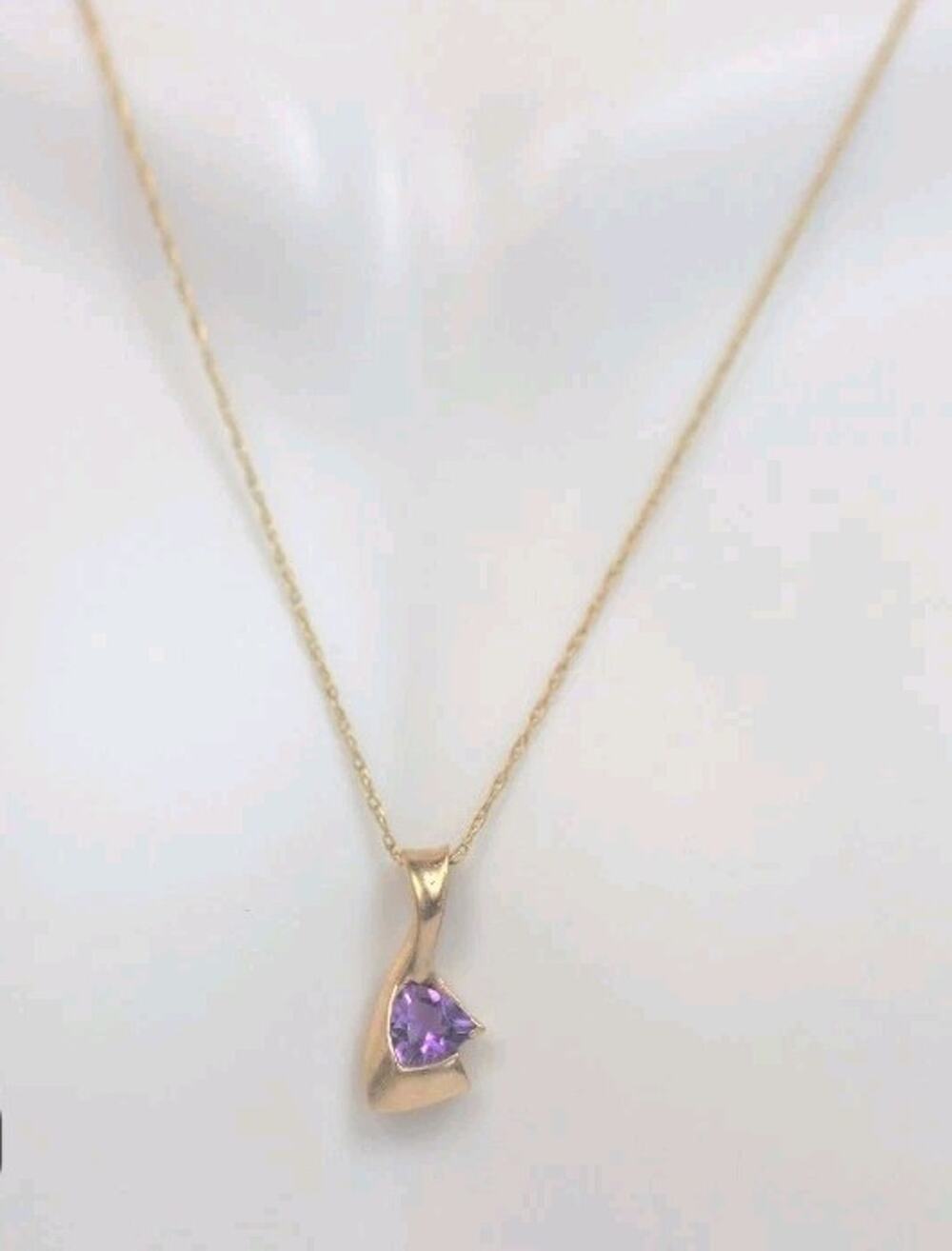 Vintage Stamped 10k Gold Amethyst Pendant & 14k 20' Dainty Singapore Cable Chain